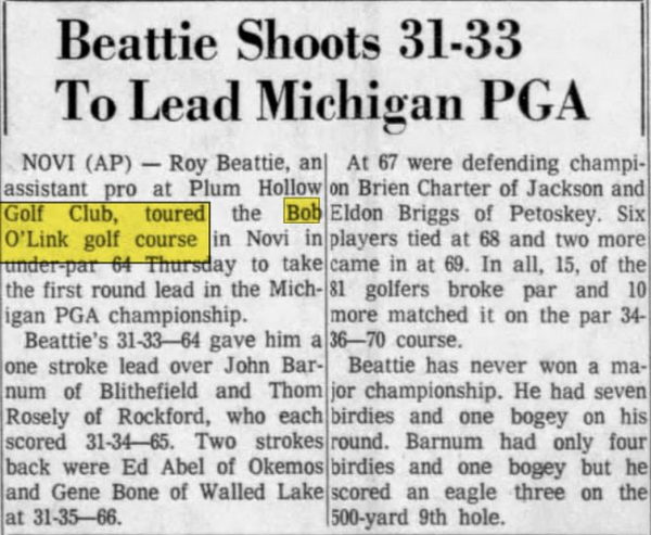 Bob-O-Link Golf Course - Jul 1966 Article